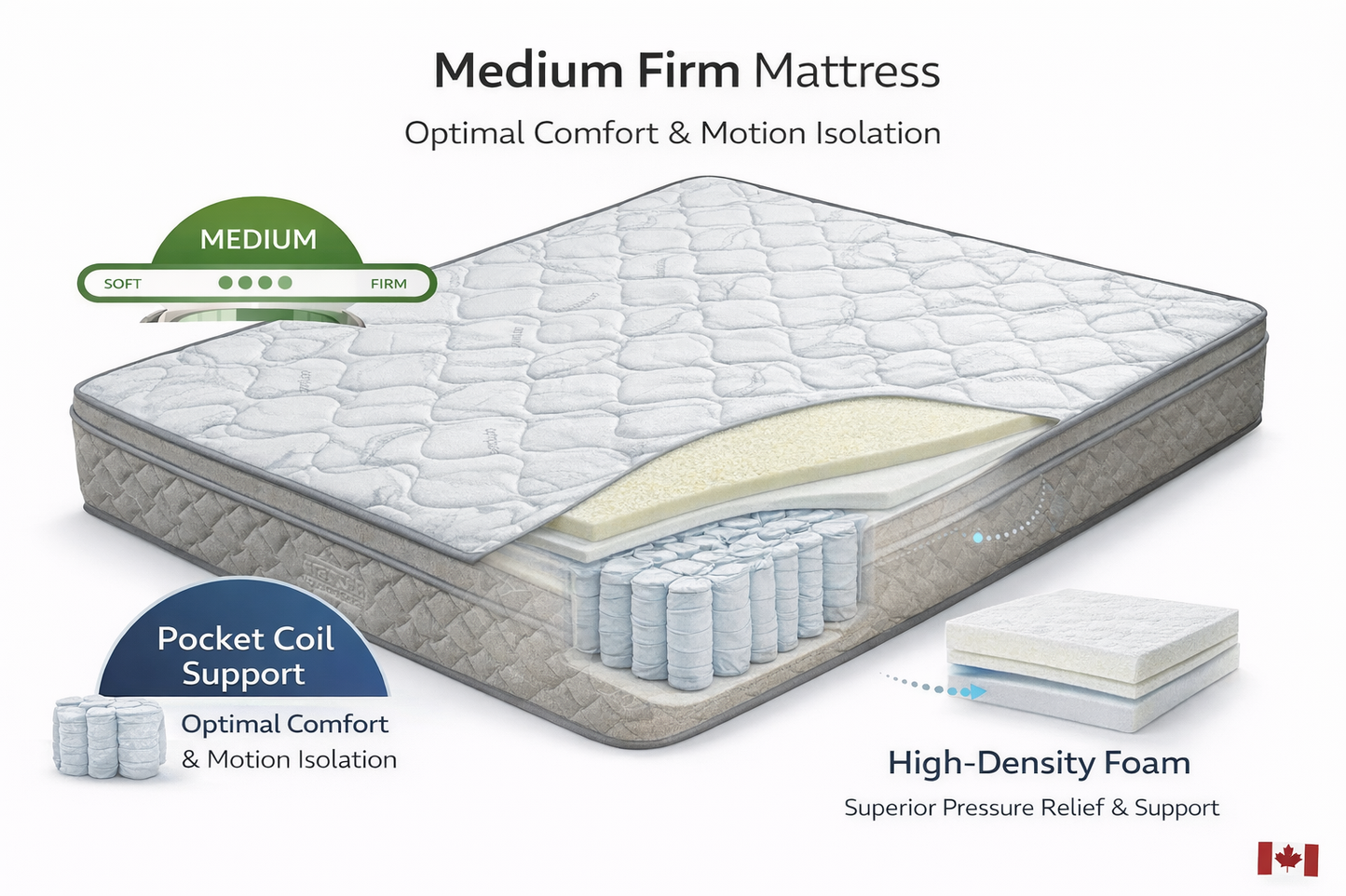 12" Pocket Coil Mattress – Medium Firm