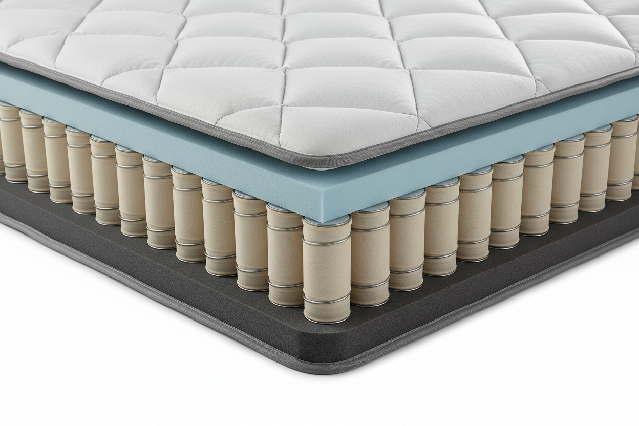 Pocket coil mattress comfort layers detail